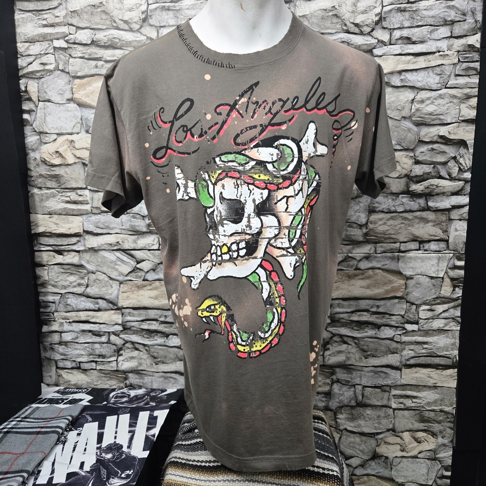 Ed Hardy Gray Skull Graphic Tee